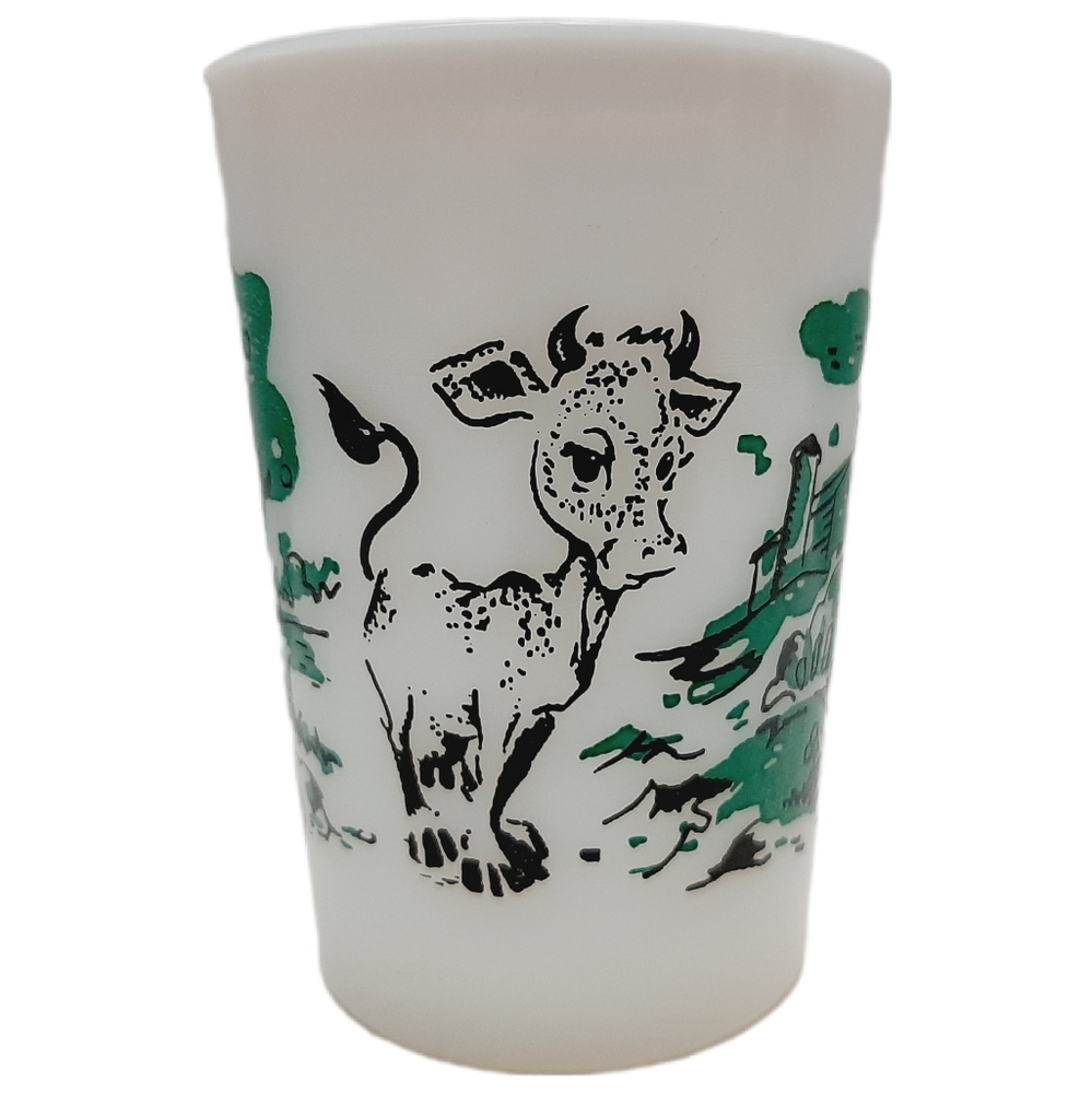 🍒 Vintage Hazel Atlas White Milk Glass Kids Alphabet C Cow Tumbler Child's Cup